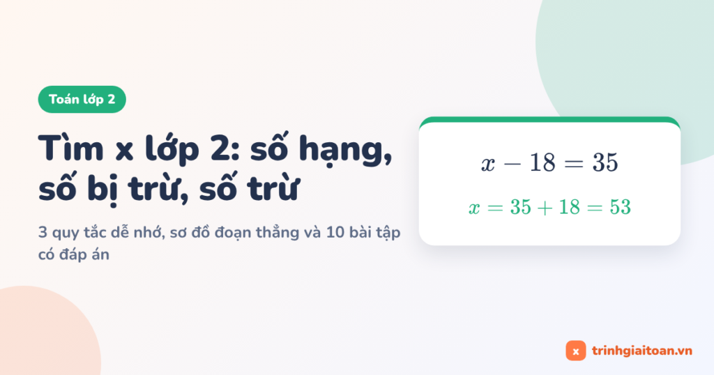 Tìm x lớp 2: tìm số hạng, số bị trừ, số trừ